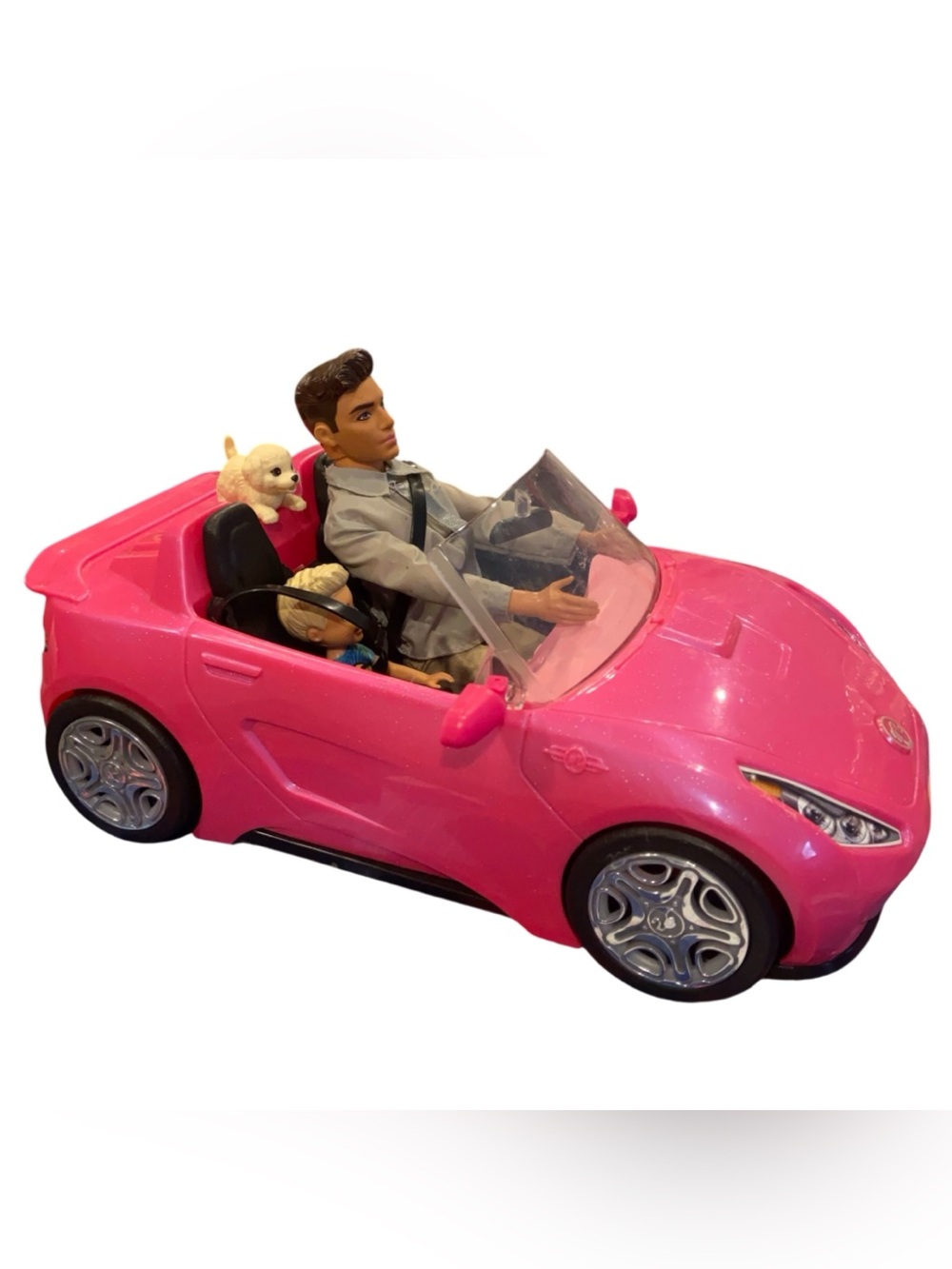 2016 Mattel Barbie Glam Pink Glitter Convertible W/ Mirrors Ken Doll Child & Dog